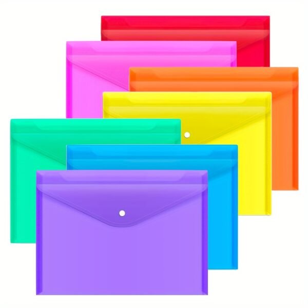 111b2ccb-095f-4c0e-82eb-d18579ce314a.jpg 7pcs Random Color Clear Plastic Envelopes with Snap Button Closure, A4 Size Document File Folders, Letter Size, Durable Poly Material, for School Office Supplies