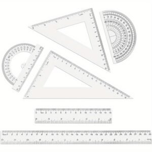 1720863705347-3def5093a9a34281987851b3cd589f2a-goods.jpeg 6pcs Geometry Ruler Set - Clear Plastic, Inch & Metric Measurements, Includes 30.48cm & 15.24cm Straight Edges, Protractors, and Triangles