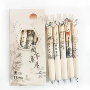Sbaff9f522c5643bfac5b6e1babb9ea181.webp 5Pcs Chinese Style Soft Grip Press Type Gel Pen 0.5 Black Ink Neutral Pen Lovely Signature Pen Writing Tool Student Supplies